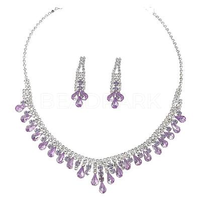 Alloy Rhinestone Teardrop Tassel Necklaces & Stud Earrings Sets FS-WG9D3B7-01-1