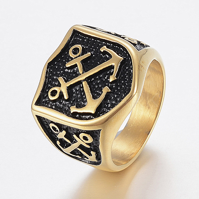Ion Plating(IP) 304 Stainless Steel Signet Rings for Men RJEW-H125-39AG-23mm-1