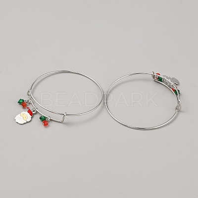 8Pcs 8 Style Christmas Theme Adjustable Alloy Bangles Set BJEW-F467-02-1