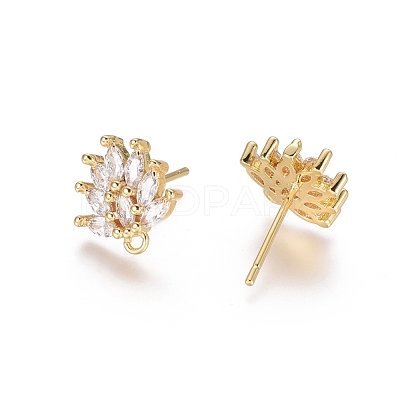 Brass Cubic Zirconia Stud Earring Findings EJEW-E257-03G-1