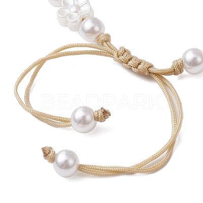 Adjustable Natural Cowrie Shell & ABS Plastic Imtation Pearl Beaded Braided Bead Bracelets for Women BJEW-JB11870-1