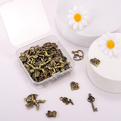 60Pcs 6 Style Tibetan Style Alloy Pendants FIND-LS0001-32AB-1