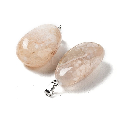 Natural Cherry Blossom Agate Pendants G-P525-01P-01-1