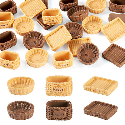 24Pcs 6 Styles Rattan Basket Opaque Resin Display Decorations DJEW-TA0001-45-1