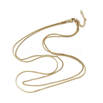 304 Stainless Steel Square Snake Chain Twisted Chain Double Layer Necklaces NJEW-S453-01G-B-1