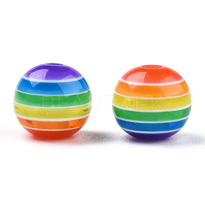 Transparent Stripe Resin Beads RESI-S345-8mm-10A-1