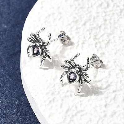 925 Sterling Silver Micro Pave Cubic Zirconia Stud Earrings EJEW-Z133-01AS-1