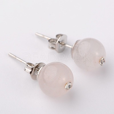 Gemstone Round Bead Ball Stud Earrings EJEW-JE01165-04-1