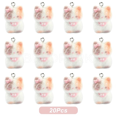 Cat Shape Flocky Opaque Resin Pendants RESI-YWC0002-04E-1