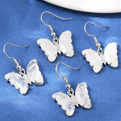 Natural Mixed Stone Brass Dangle Earrings EJEW-M081-01P-1