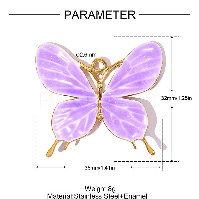 304 Stainless Steel with Purple Enamel Pendants SA-OY001-27G-02-1