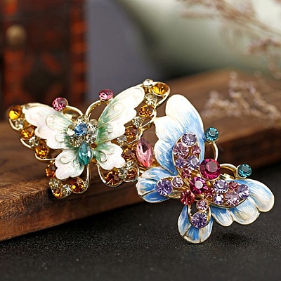 Alloy Rhinestone Enamel Hair Barrettes OHAR-B006-01G-01-1