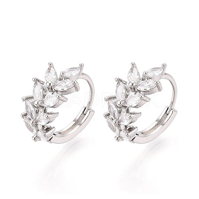 Brass Micro Pave Cubic Zirconia Leaf Hoop Earrings EJEW-T048-41B-P-1