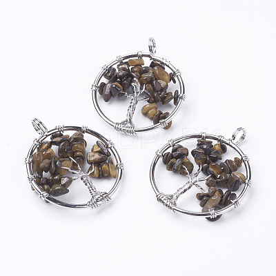 Natural Tiger Eye Pendants G-E419-07P-1