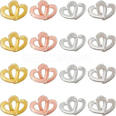 16 Sets 4 Colors Brass Two Loops Heart Interlocking Clasps for DIY Jewelry KK-FH0004-13-1
