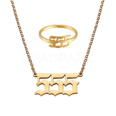 Number Pendant Necklace & Open Cuff Ring JX199A-1