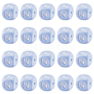 20Pcs Blue Cube Letter Silicone Beads 12x12x12mm Square Dice Alphabet Beads with 2mm Hole Spacer Loose Letter Beads for Bracelet Necklace Jewelry Making JX434N-1