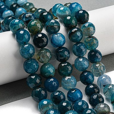 Faceted Natural Dragon Veins Agate Beads Strands X-G-F447-12mm-P05-1