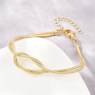 Brass Round Snake Chain Knot 2-Strand Bracelets for Women KK-CBA68DA-17C-G-1