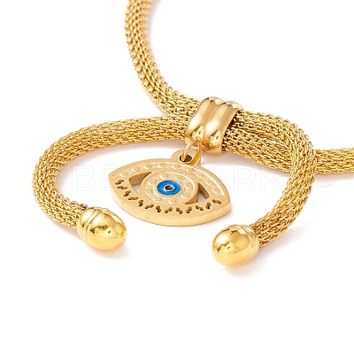 PVD Vacuum Plating Enamel Evil Eye Charm Slider Bracelet with Round Mesh Chain for Women BJEW-C013-04G-1