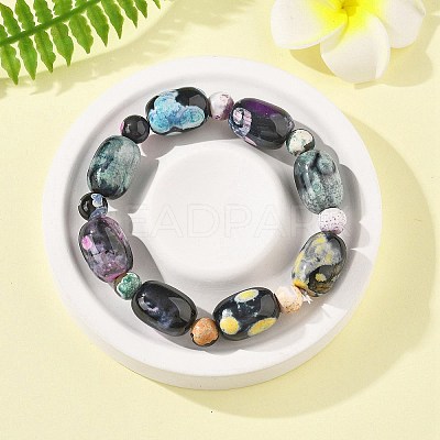 Natural Fire Crackle Agate Bead Stretch Bracelets G-P570-01C-1