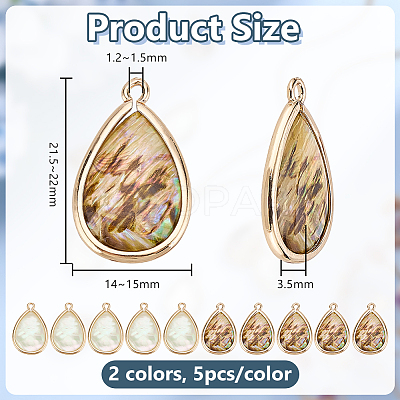 10Pcs 2 Colors Brass Pave Natural Paua Shell Teardrop Pendants DIY-AR0004-79-1