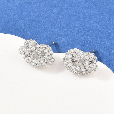 knot Brass Micro Pave Cubic Zirconia Stud Earrings EJEW-C174-01P-06-1