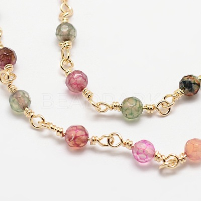 3.28 Feet Faceted Round Natural Agate Handmade Beaded Chains X-CHC-L034-20-NR-1