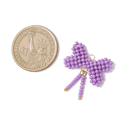 Glass Seed Beaded Bowknot Pendants PALLOY-MZ01055-1