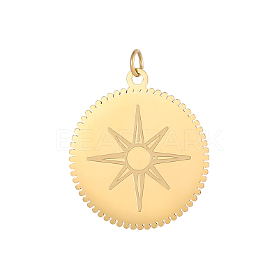 Flat Round Charms 304 Stainless Steel Pendants STAS-OY004-50G-1