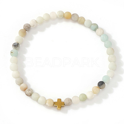 Bohemian Natural Amazonite Round Beads Stretch Bracelets NO3013-3-1