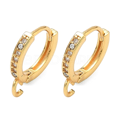 Brass Micro Pave Clear Cubic Zirconia Hoop Earring Findings KK-H532-14A-G-1