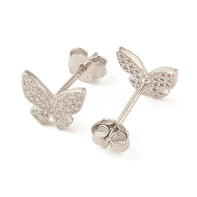 Clear Cubic Zirconia Butterfly Stud Earrings EJEW-G351-01P-1