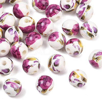 Floral Printed Porcelain Beads PORC-Q199-10mm-09-1