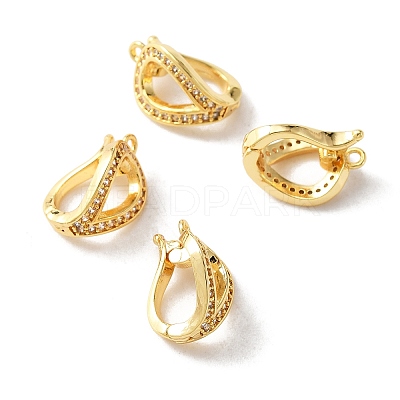 Brass Micro Pave Clear Cubic Zirconia Twister Clasp FIND-WH0120-51G-1