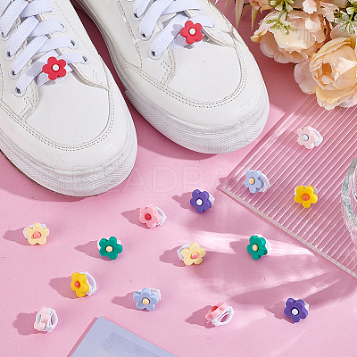 16Pcs 8 Colors Flower Resin & Plastic Shoelace Buckle Clips HJEW-HY00150-1