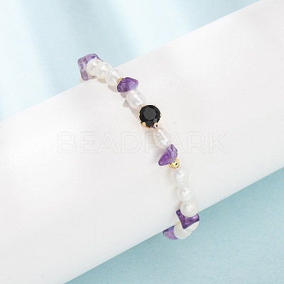 Natural Amethyst Chip and Rice Natural Pearl Beaded Bracelets GG-CBA3297-13G-F-1