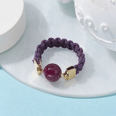 Glass Round Ball Braided Bead Style Finger Ring RJEW-JR00600-02-1