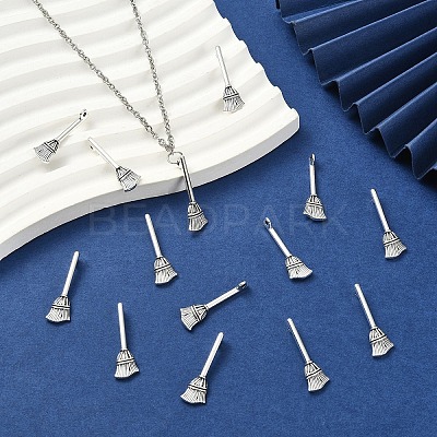 50Pcs Tibetan Style Zinc Alloy Broom Pendants TIBEP-YW0002-15-1