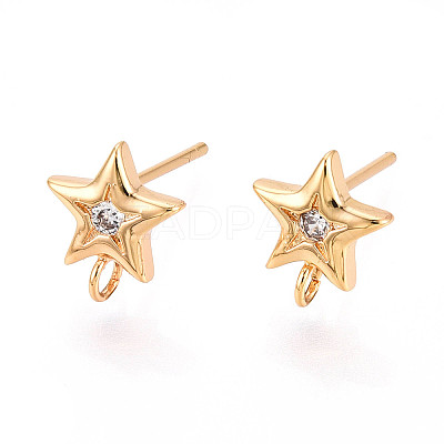 Brass Micro Pave Clear Cubic Zirconia Stud Earring Findings MAK-T011-11G-03-1