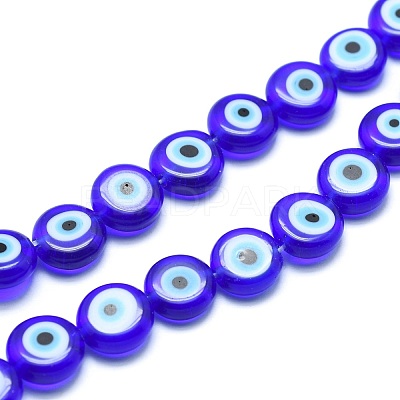 Handmade Evil Eye Lampwork Flat Round Bead Strands LAMP-L058-8mm-12-1