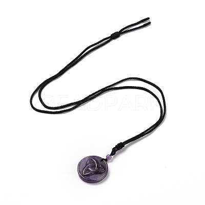 Adjustable Natural Amethyst Sailor's Knot Pendant Necklace with Nylon Cord for Women NJEW-L171-02D-1