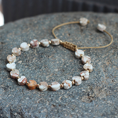 Bohemian Dyed Natural Imperial Jasper Heart Bead Braided Bead Bracelets for Women FS-WG782CA-01-1