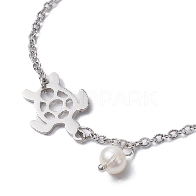 Adjustable 304 Stainless Steel Hollow Turtle Slider Bracelet BJEW-JB09812-02-1