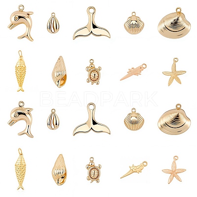 Ocean Theme Brass Pendants KK-SC0001-54G-1