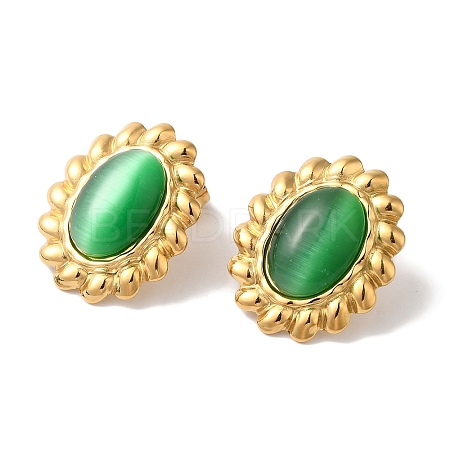 Oval Golden Ion Plating(IP) 304 Stainless Steel Stud Earrings for Women EJEW-L287-052G-01-1