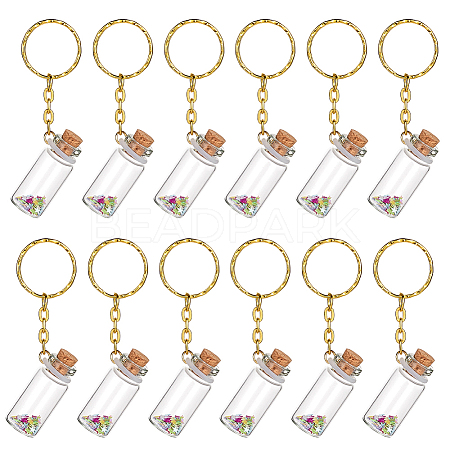 12Pcs Mini Glass Wishing Bottle Pendant Decorations with Plastic Paillette KEYC-DR00007-1