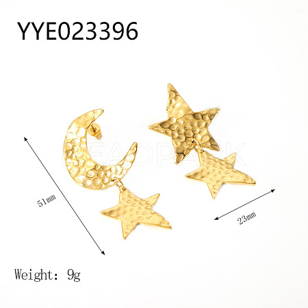 Stylish 304 Stainless Steel Star Moon Dangle Stud Earrings WQ3777-3-1