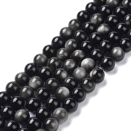 Natural Silver Obsidian Beads Strands X-G-D083-01B-1