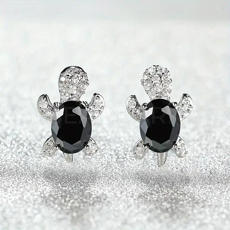 Tortoise Zinc Alloy Cubic Zirconia Stud Earrings WG8EE25-06-1